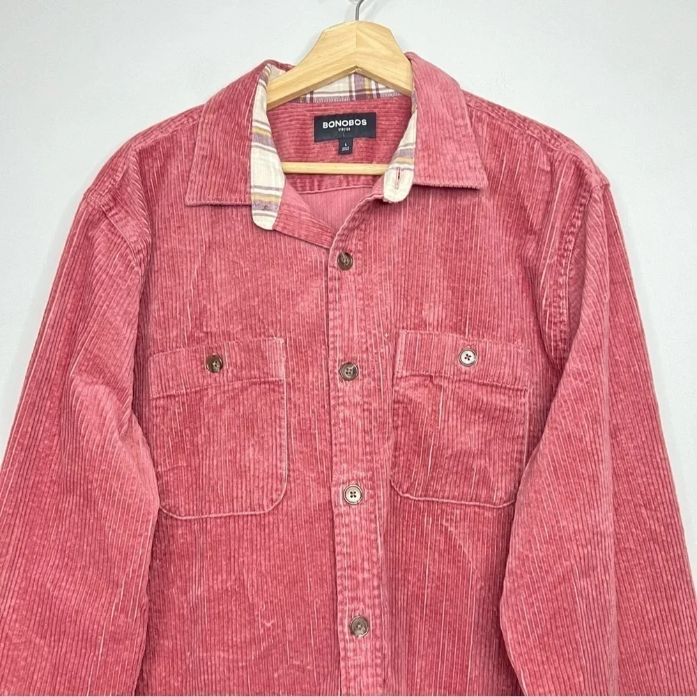 Bonobos Raspberry Red Cotton Corduroy Utility Shirt Large